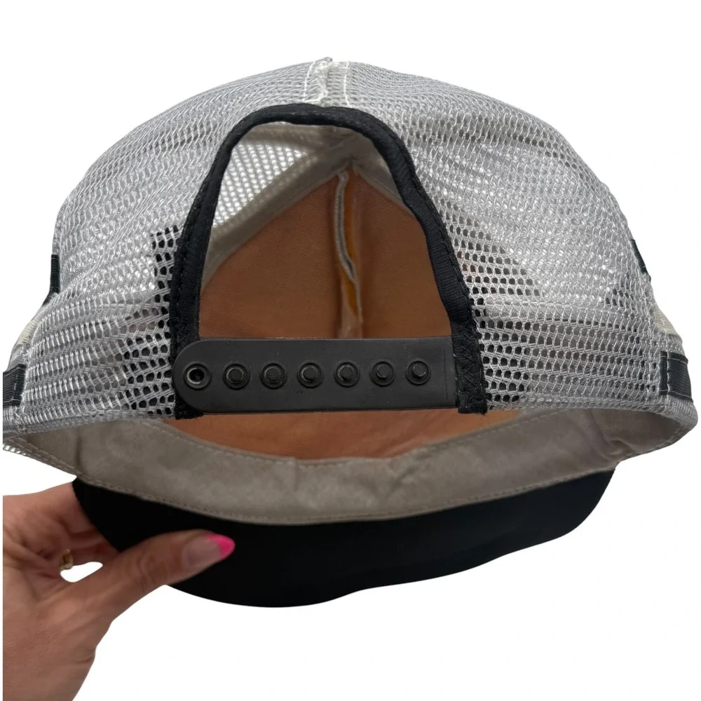 Woods‎ Vintage Trucker Hat Gray Black Mesh Snapback Striped Graphic Cap